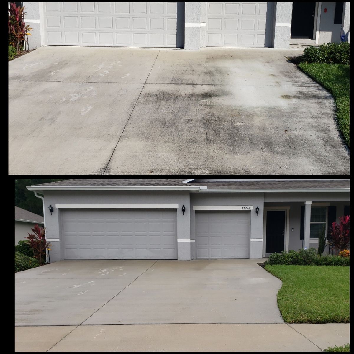 Driveway before and after pressure washing